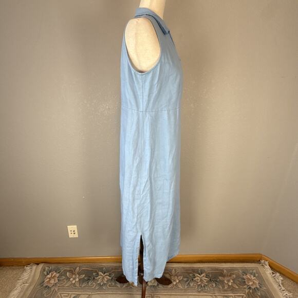 Herman Geist Vintage Icy Baby Blue Linen Maxi Dress Size 6 Sleeveless Collar - Picture 6 of 7